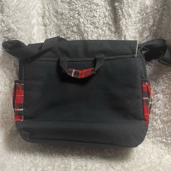 Justice Red Plaid Messenger Bag & Binder with Peace Sign studded accents. - Picture 3 of 10